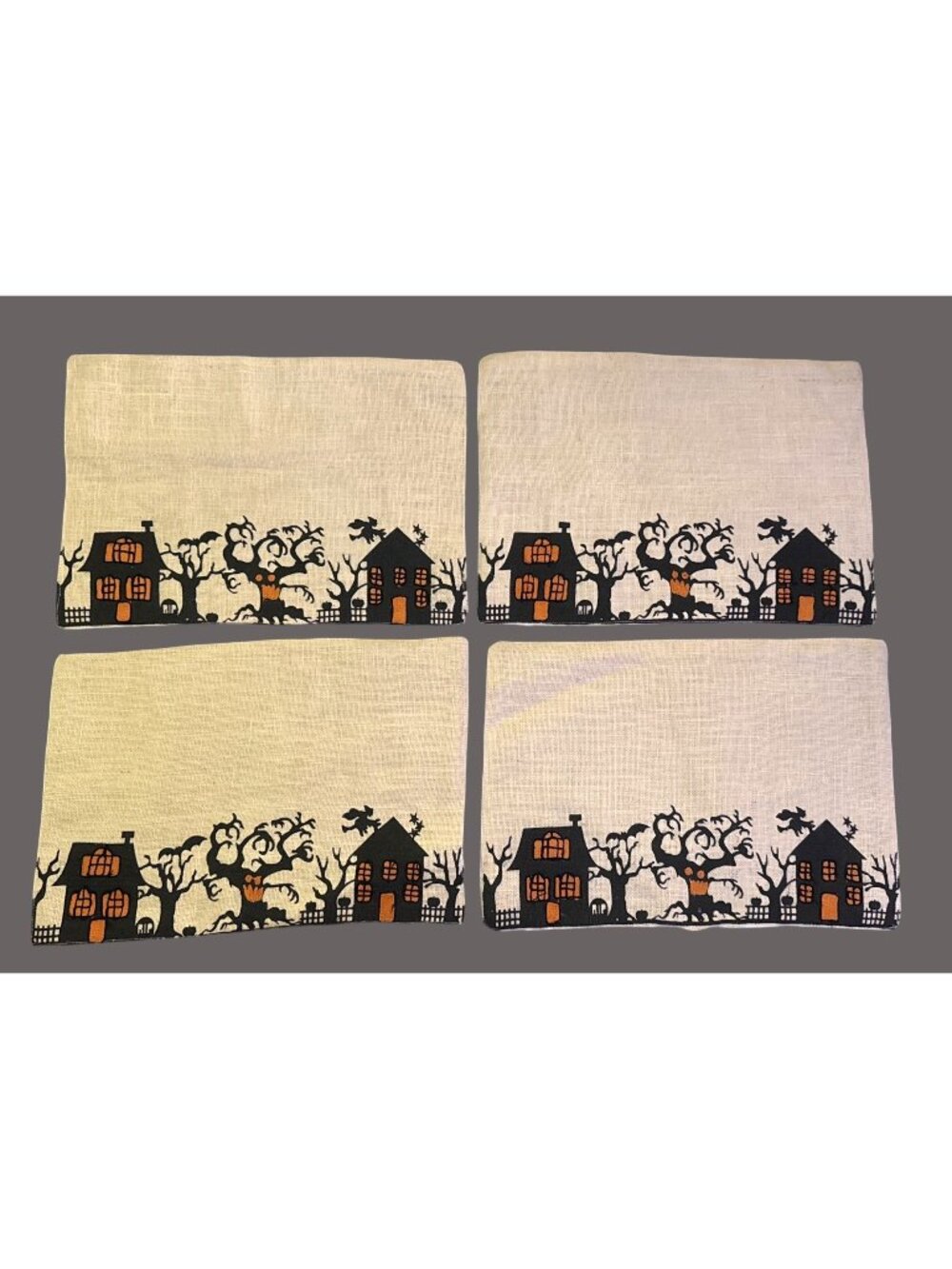 Set Of 4 Halloween Haunted House Jute & Polyester Placemats 19"x13" By Storehous
